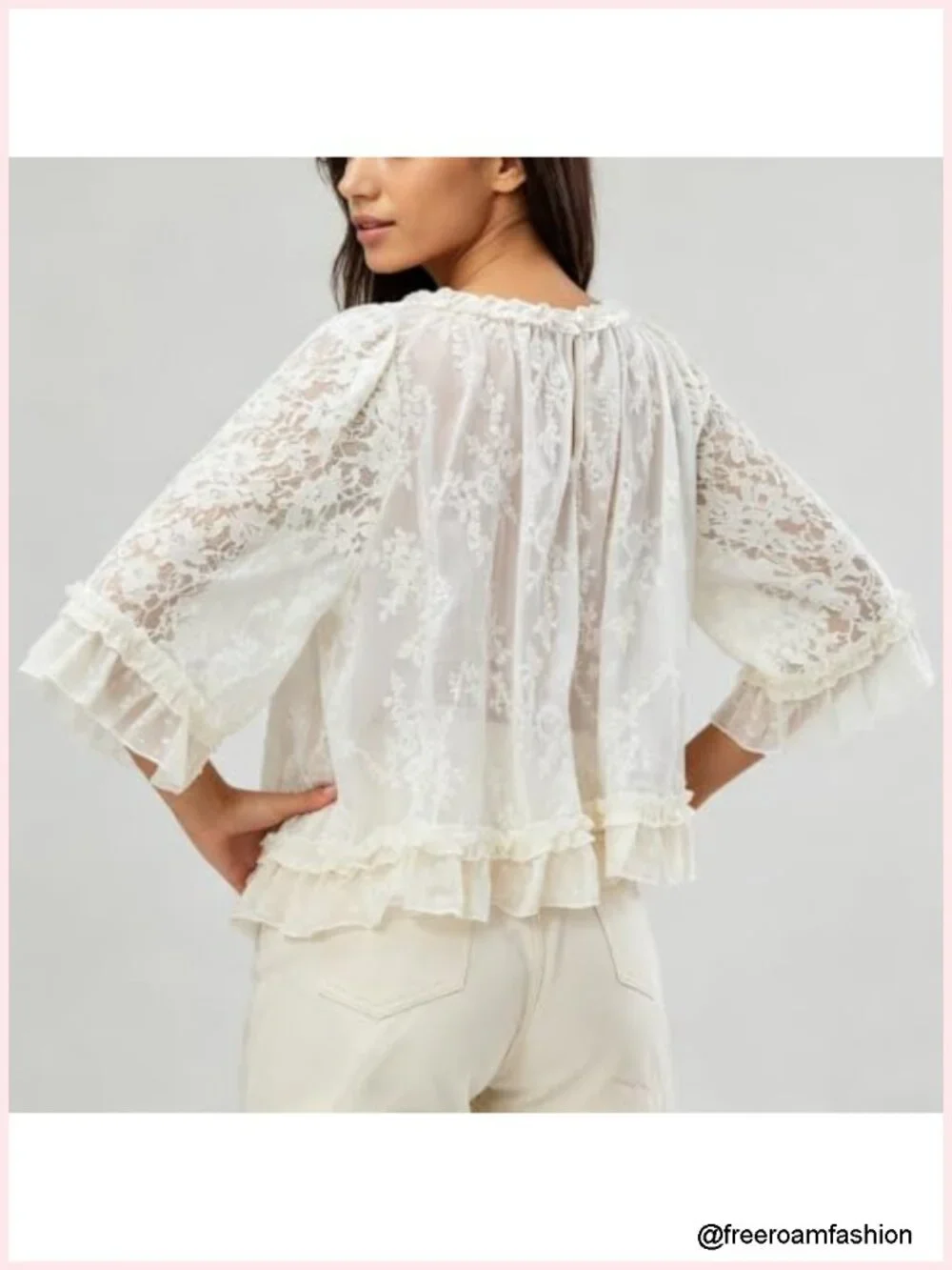 Boho Lace Sheer Flare Sleeve Cover Up Blouse Casual Beachwear